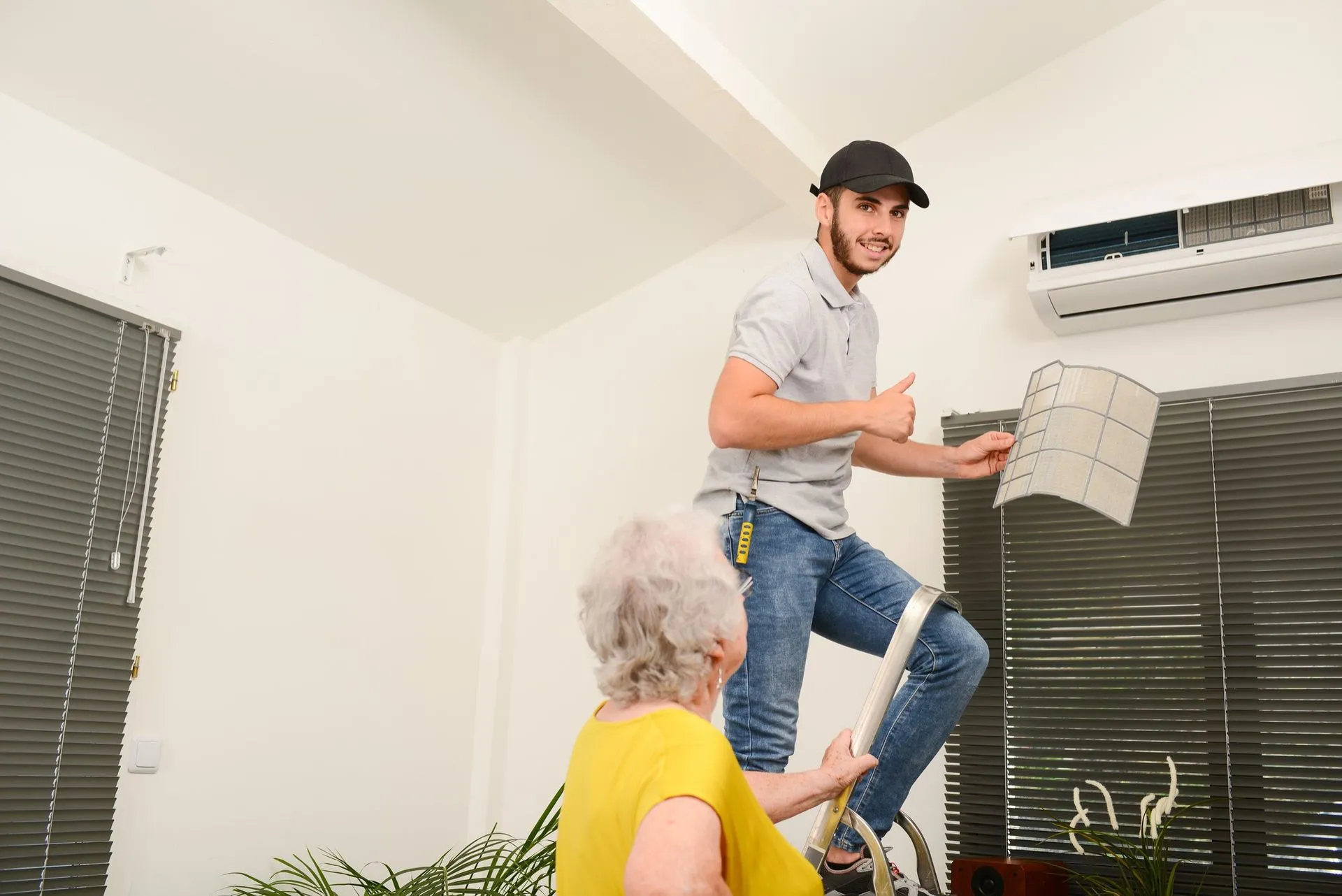 HVAC consultant discussing air conditioner options with a homeowner.